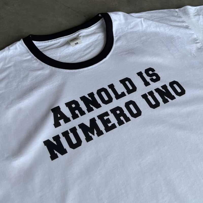 Mens Arnold Is Numero Uno Ringer T Shirt - Digital Pharaoh UK